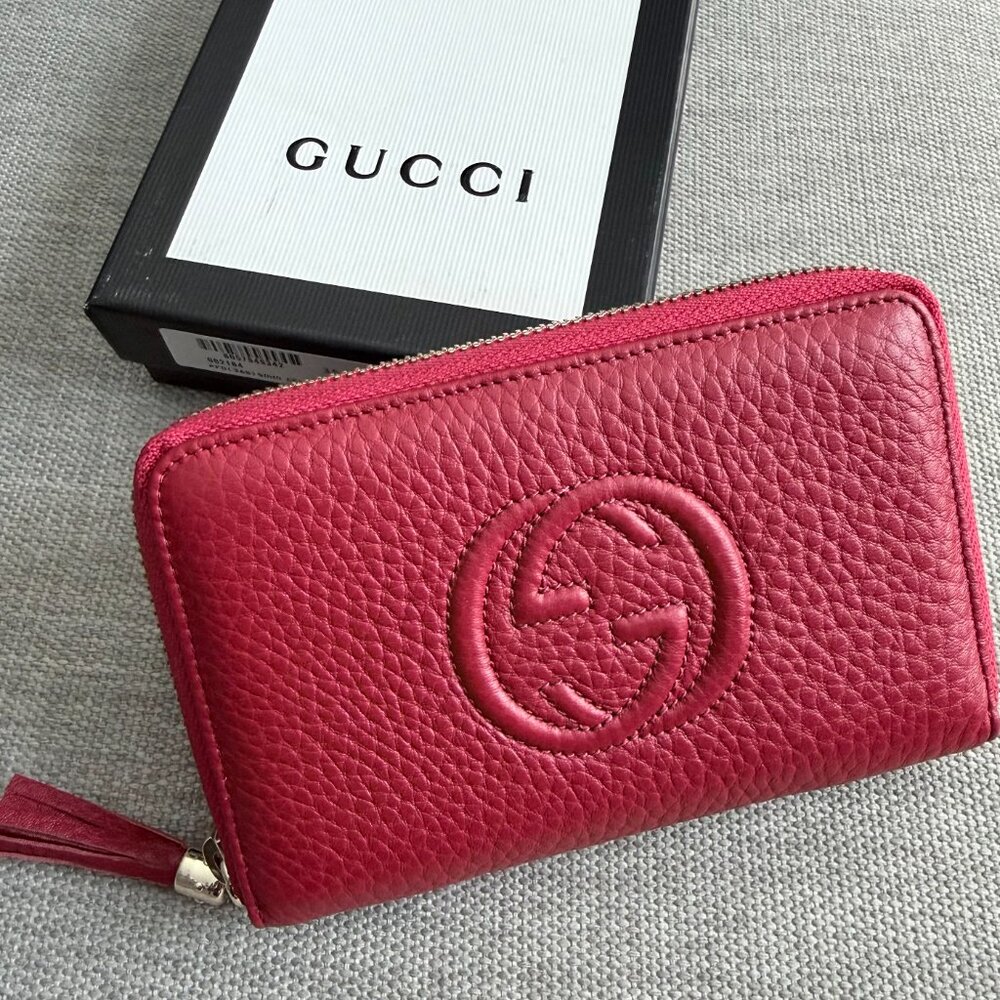 New Gucci Soho Red Leather Wallet